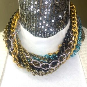 Fallon Multi 8 layer multi color statement chain necklace 16" metal Y2k